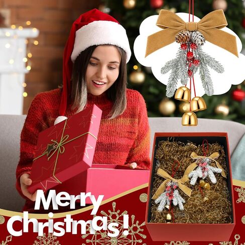2 PCS أقواس إكليل عيد الميلاد مع أجراس Jingle و Pinecone معلقة شجرة عيد الميلاد Topper عيد الميلاد القوس القوس مع القلادة الجرس الزخرفة الزخرفة لحزب الخزانة المطبخ الديكور الحفلات in Saudi Arabia