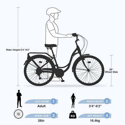 ZUKKA Beach Cruiser Bike for Women 24/26 Inch Ladies Bike 7 Speed Complete Cruiser Bikes with Dual V-Brake and Adjustable Seat, Adult City Bike for Women, Men, Multiple Colors in Kuwait
