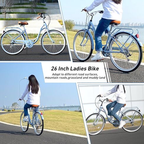 ZUKKA Beach Cruiser Bike for Women 24/26 Inch Ladies Bike 7 Speed Complete Cruiser Bikes with Dual V-Brake and Adjustable Seat, Adult City Bike for Women, Men, Multiple Colors in Kuwait