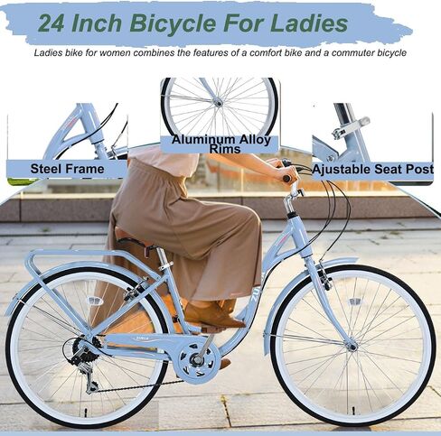 ZUKKA Beach Cruiser Bike for Women 24/26 Inch Ladies Bike 7 Speed Complete Cruiser Bikes with Dual V-Brake and Adjustable Seat, Adult City Bike for Women, Men, Multiple Colors in Kuwait