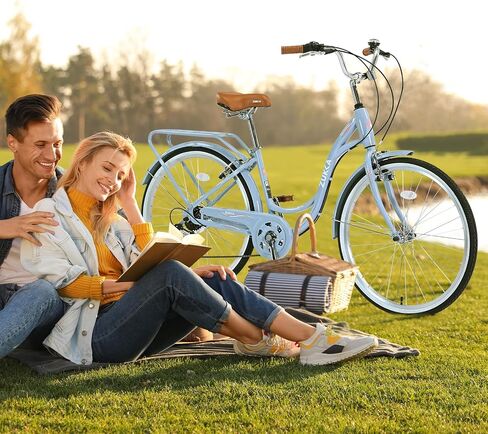 ZUKKA Beach Cruiser Bike for Women 24/26 Inch Ladies Bike 7 Speed Complete Cruiser Bikes with Dual V-Brake and Adjustable Seat, Adult City Bike for Women, Men, Multiple Colors in Kuwait