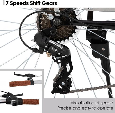 هيلاند 26 بوصة دراجة طراد شاطئية كاملة للبالغين ، و 7 سرعات خطوة من إطار الدراجة النسائية مع رف خلفي ، Retrospec الدراجات ركاب الدراجات للرجال للرجال in Kuwait