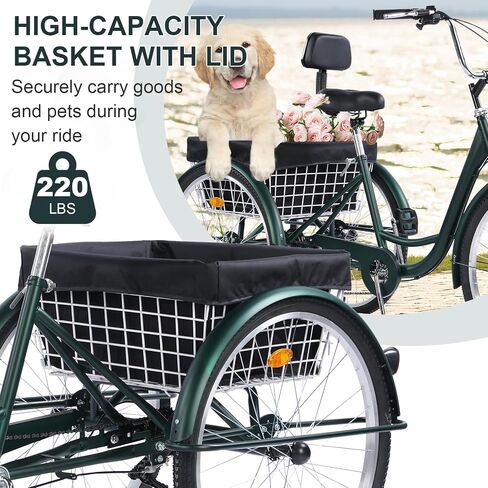 Adult Tricycle，24/26-Inch Adult Trikes, 3 Wheel Cruiser Bike with Large Basket & Adjustable Seat, Shopping Picnic Tricycles for Women, Men, Seniors in Saudi Arabia