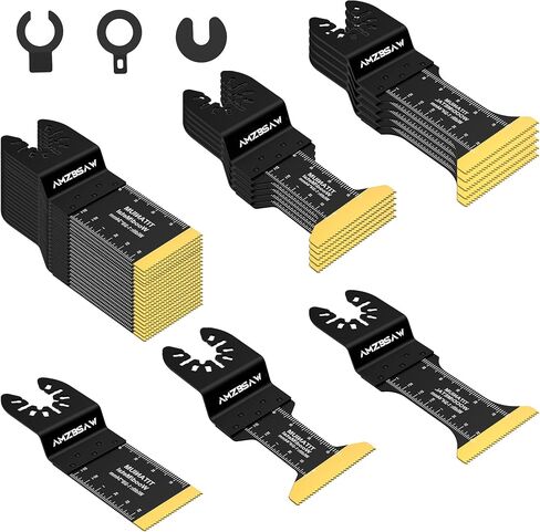 50 PCS Titanium Oscillating Saw Blades Metal Cutting, 4 Types Multitool Blades for Hard Material Soft Metal Nails and Wood Plastic, Multi Tool Blades Kits Fit Dewalt Ryobi Milwaukee Bosch in Kuwait