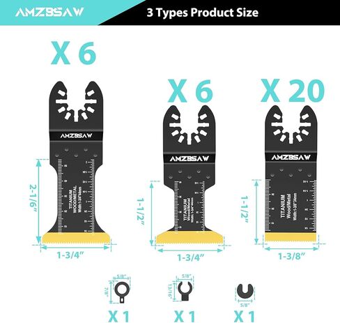 50 PCS Titanium Oscillating Saw Blades Metal Cutting, 4 Types Multitool Blades for Hard Material Soft Metal Nails and Wood Plastic, Multi Tool Blades Kits Fit Dewalt Ryobi Milwaukee Bosch in Kuwait