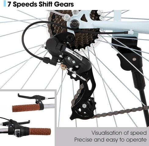 هيلاند 26 بوصة دراجة شاطئية طراد للرجال والنساء ، 7 سرعات تدرج الدراجات البالغة مع رف خلفي ، Retrospec الدراجات ركوب الدراجات مدينة in Kuwait