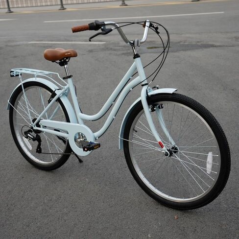 هيلاند 26 بوصة دراجة شاطئية طراد للرجال والنساء ، 7 سرعات تدرج الدراجات البالغة مع رف خلفي ، Retrospec الدراجات ركوب الدراجات مدينة in Kuwait