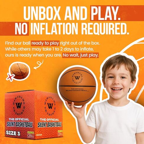 The Official Silent Basketball Mini (Size 3) – NOT Compressed Indoor Mini Basketball for Quiet Bounce – Ready to Play Grooved Airless Ball for 4+ Players – Foam Basketballs for Practice (22") in Kuwait