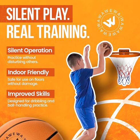 The Official Silent Basketball Mini (Size 3) – NOT Compressed Indoor Mini Basketball for Quiet Bounce – Ready to Play Grooved Airless Ball for 4+ Players – Foam Basketballs for Practice (22") in Kuwait