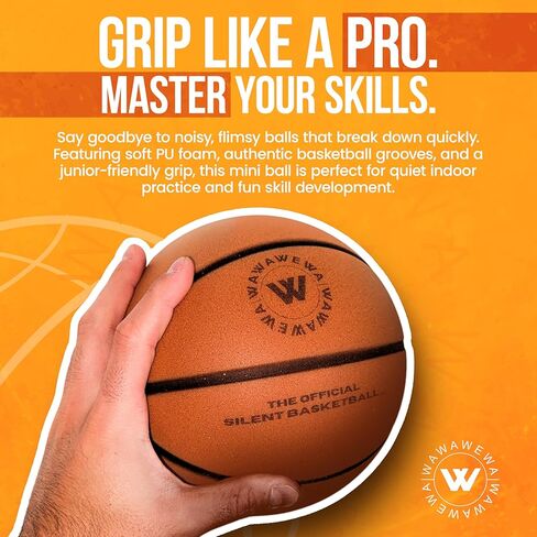 The Official Silent Basketball Mini (Size 3) – NOT Compressed Indoor Mini Basketball for Quiet Bounce – Ready to Play Grooved Airless Ball for 4+ Players – Foam Basketballs for Practice (22") in Kuwait