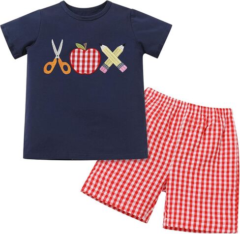 IMEKIS Toddler Kids Boys Back to School Outfit Top with Shorts Schoolbus Embroidered Kindergarten Clothes 3-7T in Saudi Arabia