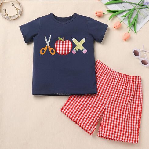 IMEKIS Toddler Kids Boys Back to School Outfit Top with Shorts Schoolbus Embroidered Kindergarten Clothes 3-7T in Saudi Arabia
