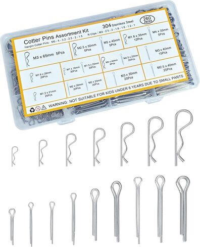 260 PCS Cotter Pins Kit - 16 أحجام دبابيس أجهزة مجموعة 304 مقاطع من الفولاذ المقاوم للصدأ دبوس دبابيس صغيرة تستخدم للسيارات ، عقبة مقطورة ، جزازة العشب in Saudi Arabia