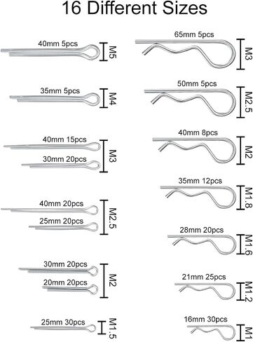 260 PCS Cotter Pins Kit - 16 أحجام دبابيس أجهزة مجموعة 304 مقاطع من الفولاذ المقاوم للصدأ دبوس دبابيس صغيرة تستخدم للسيارات ، عقبة مقطورة ، جزازة العشب in Kuwait