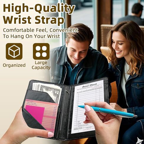 Server Book for Waitress, PU Leather Server Guest Check Book with Zipper Pocket and Card Holder, Server Wallet Booklet for Waitstaff Organizer Fit Server Apron, Black Cat Forest in Saudi Arabia