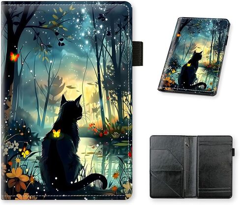 Server Book for Waitress, PU Leather Server Guest Check Book with Zipper Pocket and Card Holder, Server Wallet Booklet for Waitstaff Organizer Fit Server Apron, Black Cat Forest in Saudi Arabia