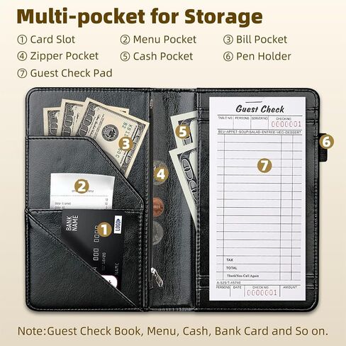 Server Book for Waitress, PU Leather Server Guest Check Book with Zipper Pocket and Card Holder, Server Wallet Booklet for Waitstaff Organizer Fit Server Apron, Black Cat Forest in Saudi Arabia