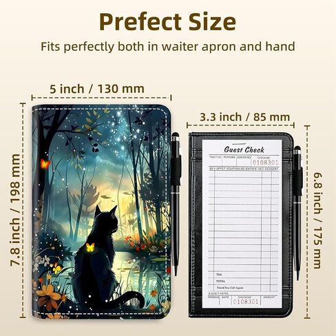 Server Book for Waitress, PU Leather Server Guest Check Book with Zipper Pocket and Card Holder, Server Wallet Booklet for Waitstaff Organizer Fit Server Apron, Black Cat Forest in Saudi Arabia