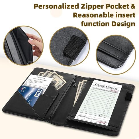 Server Book for Waitress, PU Leather Server Guest Check Book with Zipper Pocket and Card Holder, Server Wallet Booklet for Waitstaff Organizer Fit Server Apron, Black Cat Forest in Saudi Arabia
