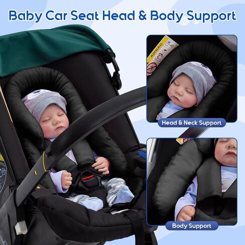 Baby Car Seat Head Support for Doona Stroller, Thickened Infant Carseat Head Support with 3 Strap Covers, Reversible Car Seat Insert for Newborn, Baby Car Seat Cushion with Filled Natural Cotton in Saudi Arabia