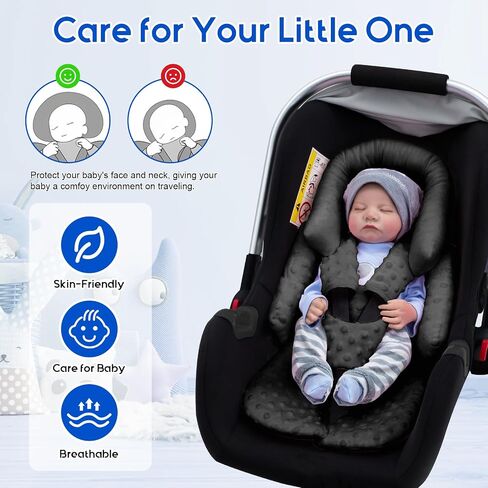 Baby Car Seat Head Support for Doona Stroller, Thickened Infant Carseat Head Support with 3 Strap Covers, Reversible Car Seat Insert for Newborn, Baby Car Seat Cushion with Filled Natural Cotton in Saudi Arabia