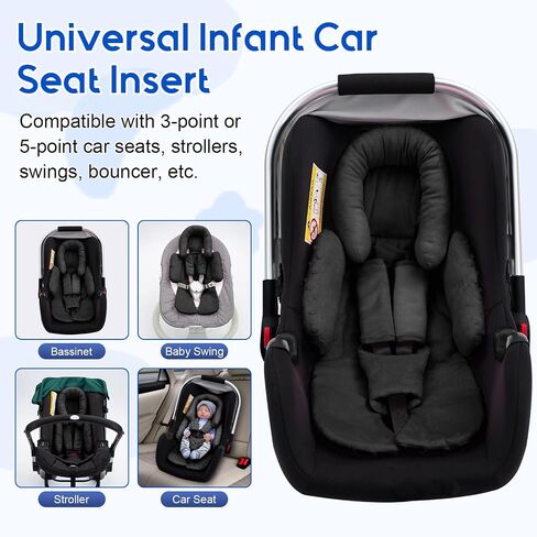 Baby Car Seat Head Support for Doona Stroller, Thickened Infant Carseat Head Support with 3 Strap Covers, Reversible Car Seat Insert for Newborn, Baby Car Seat Cushion with Filled Natural Cotton in Saudi Arabia