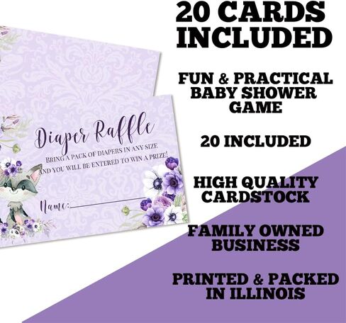 Amanda Creation Little Rascal Cute Raccoon Diaper Raffle Tickets for Baby Girl Showers, 20 2" X 3" Double Sided Insert Cards for Games, Bring a Pack of Diapers to Win Favors & Prizes! in Saudi Arabia