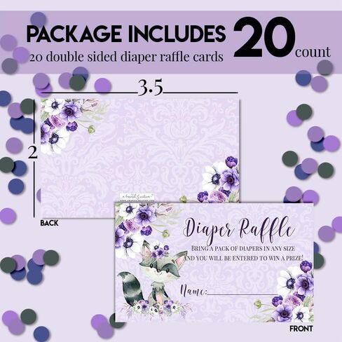 Amanda Creation Little Rascal Cute Raccoon Diaper Raffle Tickets for Baby Girl Showers, 20 2" X 3" Double Sided Insert Cards for Games, Bring a Pack of Diapers to Win Favors & Prizes! in Saudi Arabia