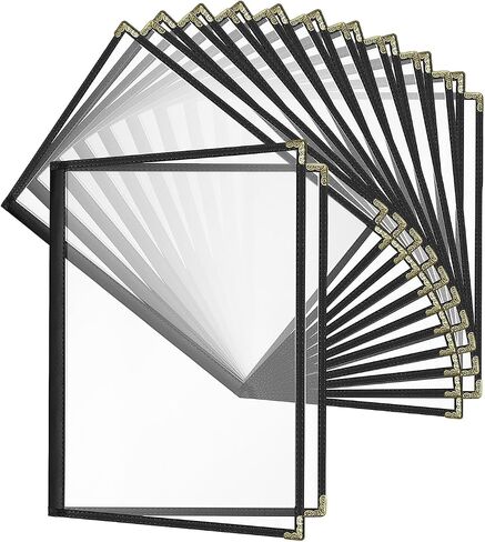 10 Packs Cafe-Style Menu Covers, 2Pages/4Views Standard 8.5''x 11"Menu Holders, Durable Double-Stitched Edges, Crystal Clear Vinyl Protection, Easy-Insert Design Ideal for Restaurants(10PCS) in Kuwait