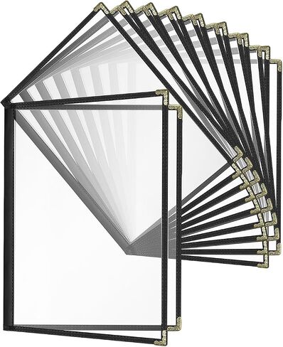 10 Packs Cafe-Style Menu Covers, 2Pages/4Views Standard 8.5''x 11"Menu Holders, Durable Double-Stitched Edges, Crystal Clear Vinyl Protection, Easy-Insert Design Ideal for Restaurants(10PCS) in Kuwait