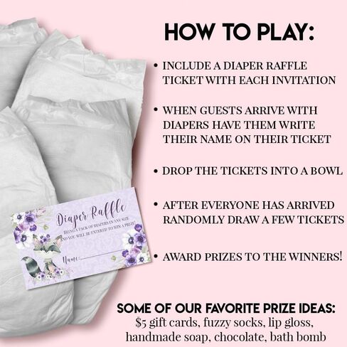Amanda Creation Little Rascal Cute Raccoon Diaper Raffle Tickets for Baby Girl Showers, 20 2" X 3" Double Sided Insert Cards for Games, Bring a Pack of Diapers to Win Favors & Prizes! in Saudi Arabia