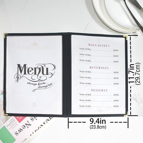 10 Packs Cafe-Style Menu Covers, 2Pages/4Views Standard 8.5''x 11"Menu Holders, Durable Double-Stitched Edges, Crystal Clear Vinyl Protection, Easy-Insert Design Ideal for Restaurants(10PCS) in Kuwait