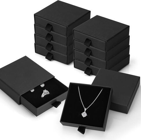 Jewelry Gift Boxes, 10 Pack 3.5" × 3.5" x 1" Sponge Fill Cardboard Jewelry Box Bulk, Drawer Style Small Gift Boxes for Necklace Pendant Bracelet Ring Earring Display and Storage, White in Kuwait