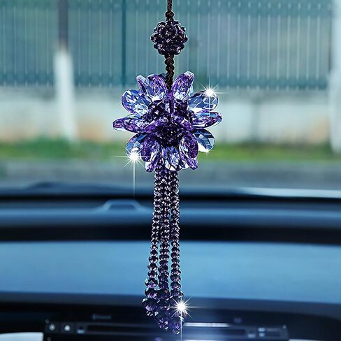 Car Interior Mirror Crystal Jewelry Colorful Crystal Charms Transparent Hanging Crystal Balls Car Charms (Red & Pink) in Saudi Arabia
