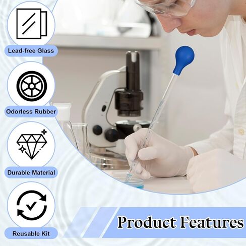 قطارة 3pcs الزجاجية ، قطارة سائلة 10 مل مع لمبة مطاطية للمختبر ، الطب ، المدرسة ، الغذاء ، الأبحاث in Saudi Arabia