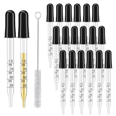 10Pcs Eye Dropper with Storage Case,8 pcs Bent & Straight Tip 1ml Pipette Dropper for Oil with 2 Cleaning Brush, Accurately Dose Pipette for Mixing Paints, Medicine, Crafts, Lab, Pet Feeding, Ear in Kuwait