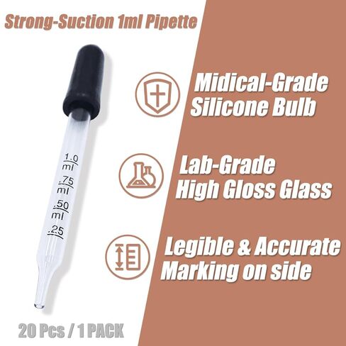 10Pcs Eye Dropper with Storage Case,8 pcs Bent & Straight Tip 1ml Pipette Dropper for Oil with 2 Cleaning Brush, Accurately Dose Pipette for Mixing Paints, Medicine, Crafts, Lab, Pet Feeding, Ear in Kuwait