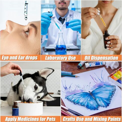 10Pcs Eye Dropper with Storage Case,8 pcs Bent & Straight Tip 1ml Pipette Dropper for Oil with 2 Cleaning Brush, Accurately Dose Pipette for Mixing Paints, Medicine, Crafts, Lab, Pet Feeding, Ear in Kuwait