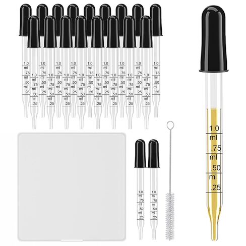 10Pcs Eye Dropper with Storage Case,8 pcs Bent & Straight Tip 1ml Pipette Dropper for Oil with 2 Cleaning Brush, Accurately Dose Pipette for Mixing Paints, Medicine, Crafts, Lab, Pet Feeding, Ear in Kuwait