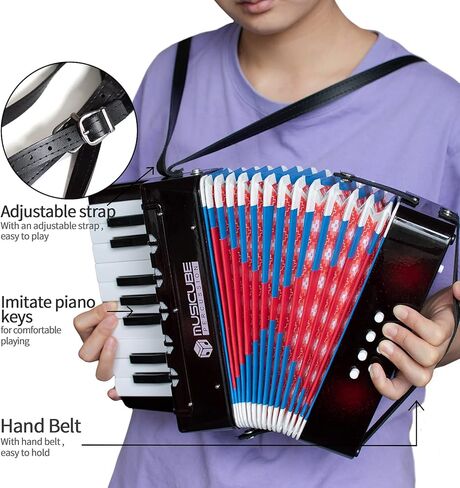 أداة Musicube الأكورديون للأطفال المحترفين 17 مفتاحًا 8 باس أكورديون مع الأشرطة لآلة الموسيقية التعليمية للطلاب المبتدئين للفتيان الفتيات الذين تتراوح أعمارهم in Kuwait