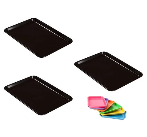 3 Pcs Dental Autoclavable Procedure Set Up Flat Tray Medical Instrument Set Up Flat Tray Size F - 9 5/8" W x 6 5/8" D x 7/8" Black in Kuwait