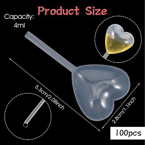 100Pcs 4Ml Heart Style Cupcakes Pipettes, Clear Transfer Liquid Dropper Pipettes, Plastic Pipettes Kitchen Supplies, Injector Mini Pipet for Chocolate, Strawberries Cupcakes, Mini Cakes, Waffles in Kuwait