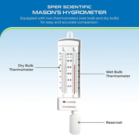 Sper Scientific Precision Wet & Dry Bulb Mason’s Hygrometer 736740 - Dual Thermometer Humidity Meter for Meteorology, Greenhouses, Laboratories, HVAC & Environmental Science - 4 pc in Saudi Arabia