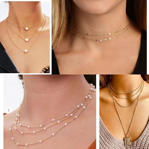 Kosmos-Li 45 PCS مجموعات مجوهرات مطلية بالفضة بأزياء 8 PCS قلادة سلسلة متعددة الطبقة ، وسوار 9 أجهزة كمبيوتر ، و 5 زوج من حلقات المسمار ، و 22 قطعة حلقات مفصل للنساء in Kuwait