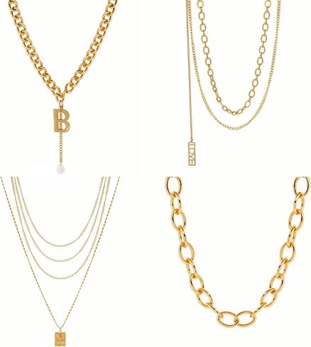 Kosmos-Li 45 PCS مجموعات مجوهرات مطلية بالفضة بأزياء 8 PCS قلادة سلسلة متعددة الطبقة ، وسوار 9 أجهزة كمبيوتر ، و 5 زوج من حلقات المسمار ، و 22 قطعة حلقات مفصل للنساء in Kuwait