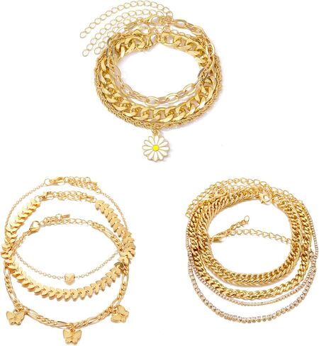 Kosmos-Li 45 PCS مجموعات مجوهرات مطلية بالفضة بأزياء 8 PCS قلادة سلسلة متعددة الطبقة ، وسوار 9 أجهزة كمبيوتر ، و 5 زوج من حلقات المسمار ، و 22 قطعة حلقات مفصل للنساء in Kuwait