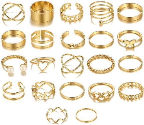 Kosmos-Li 45 PCS مجموعات مجوهرات مطلية بالفضة بأزياء 8 PCS قلادة سلسلة متعددة الطبقة ، وسوار 9 أجهزة كمبيوتر ، و 5 زوج من حلقات المسمار ، و 22 قطعة حلقات مفصل للنساء in Kuwait