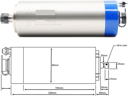 Spindle 1.5kw ER16 80mm water-cooled spindle 4pcs bearing speed 0-24000rpm & 1.5kw VFD & 80mm bracket & 75w water pump in Saudi Arabia