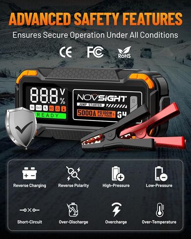 NOVSIGHT Jump Starter With Air Compressor - 6000A 13-in-1 Portable Jump Box for Car Battery, 12V Jump Starter Power Pack(ALL Gas/10L Diesel) 150PSI Auto-Shut Tire Inflator & Air Inflator/Deflator Pump in Kuwait