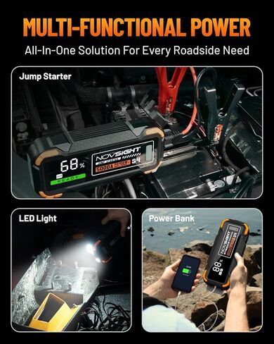 NOVSIGHT Jump Starter With Air Compressor - 6000A 13-in-1 Portable Jump Box for Car Battery, 12V Jump Starter Power Pack(ALL Gas/10L Diesel) 150PSI Auto-Shut Tire Inflator & Air Inflator/Deflator Pump in Kuwait